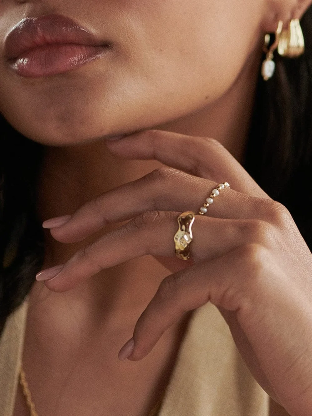 Daisy London Summer Icons Ring Stack 18ct Gold Plate, view 2