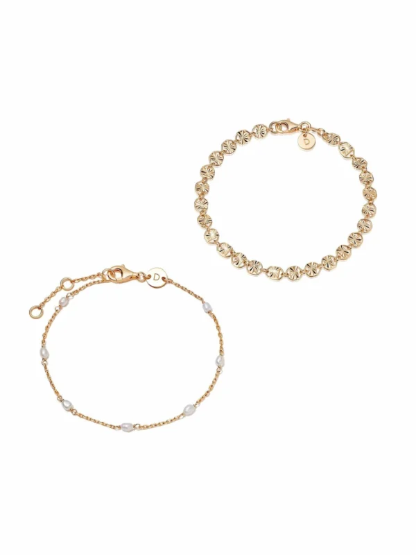 Daisy London Sunburst Pearl Bracelet Stack 18ct Gold Plate