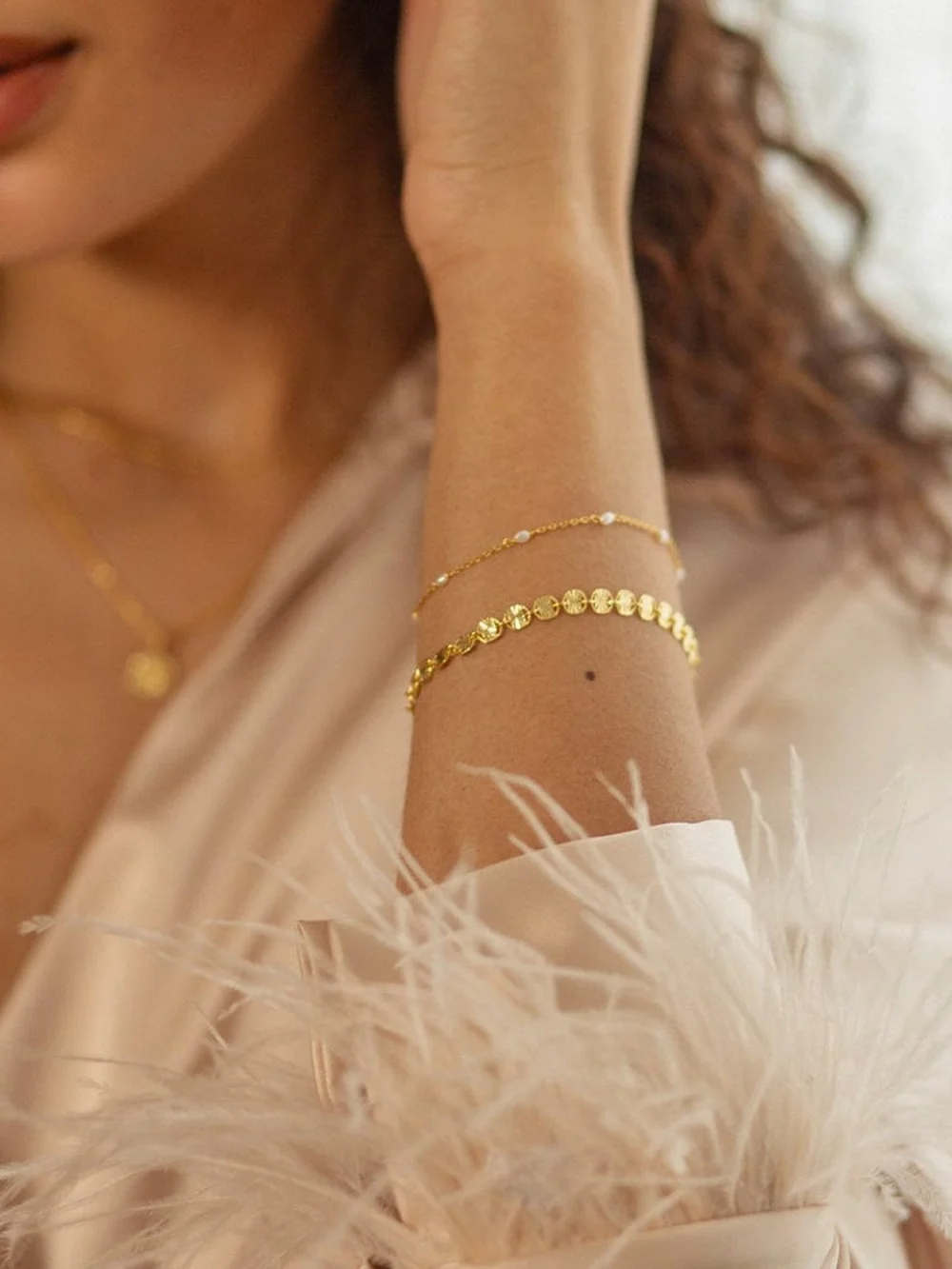 Daisy London Sunburst Pearl Bracelet Stack 18ct Gold Plate, view 3
