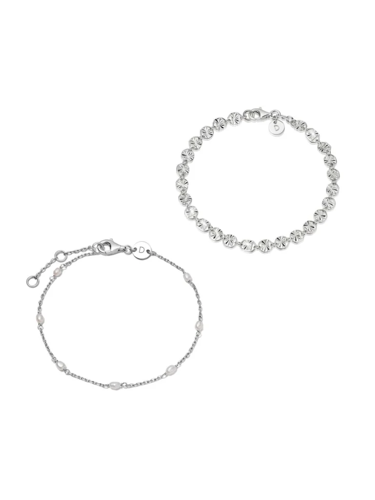 Daisy London Sunburst Pearl Bracelet Stack Sterling Silver