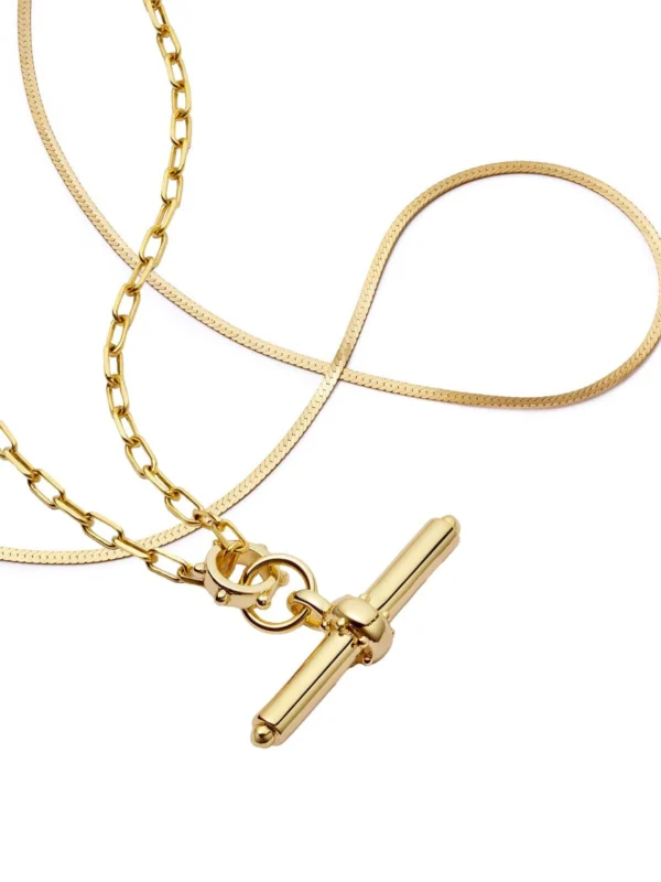 Daisy London T Bar & Fine Snake Chain Necklace Layering Set 18ct Gold Plate
