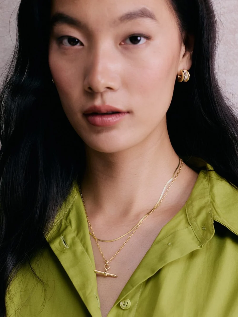 Daisy London T Bar & Fine Snake Chain Necklace Layering Set 18ct Gold Plate, view 4