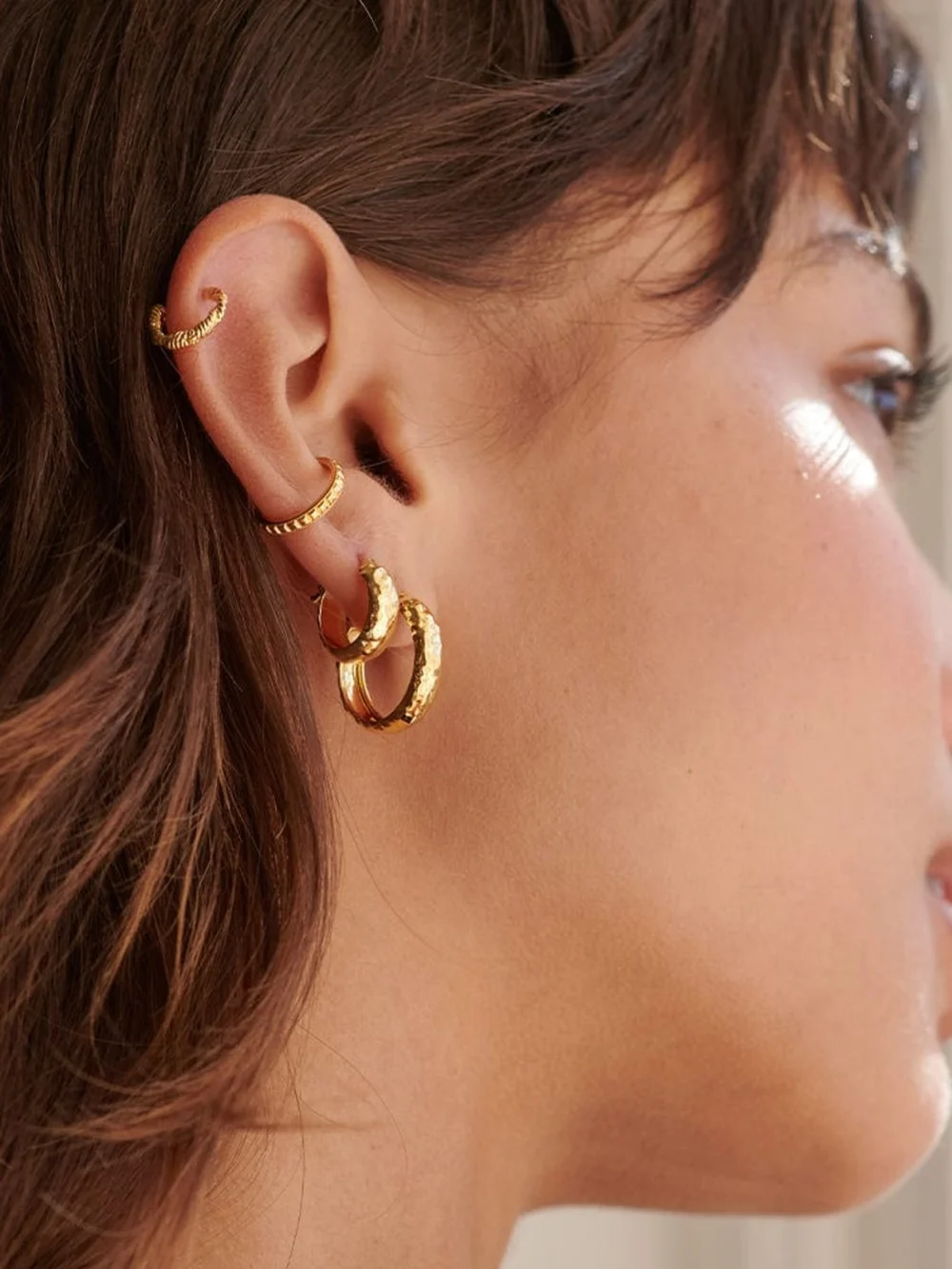 Daisy London Textured Hoop Earrings 18ct Gold Plate, view 2