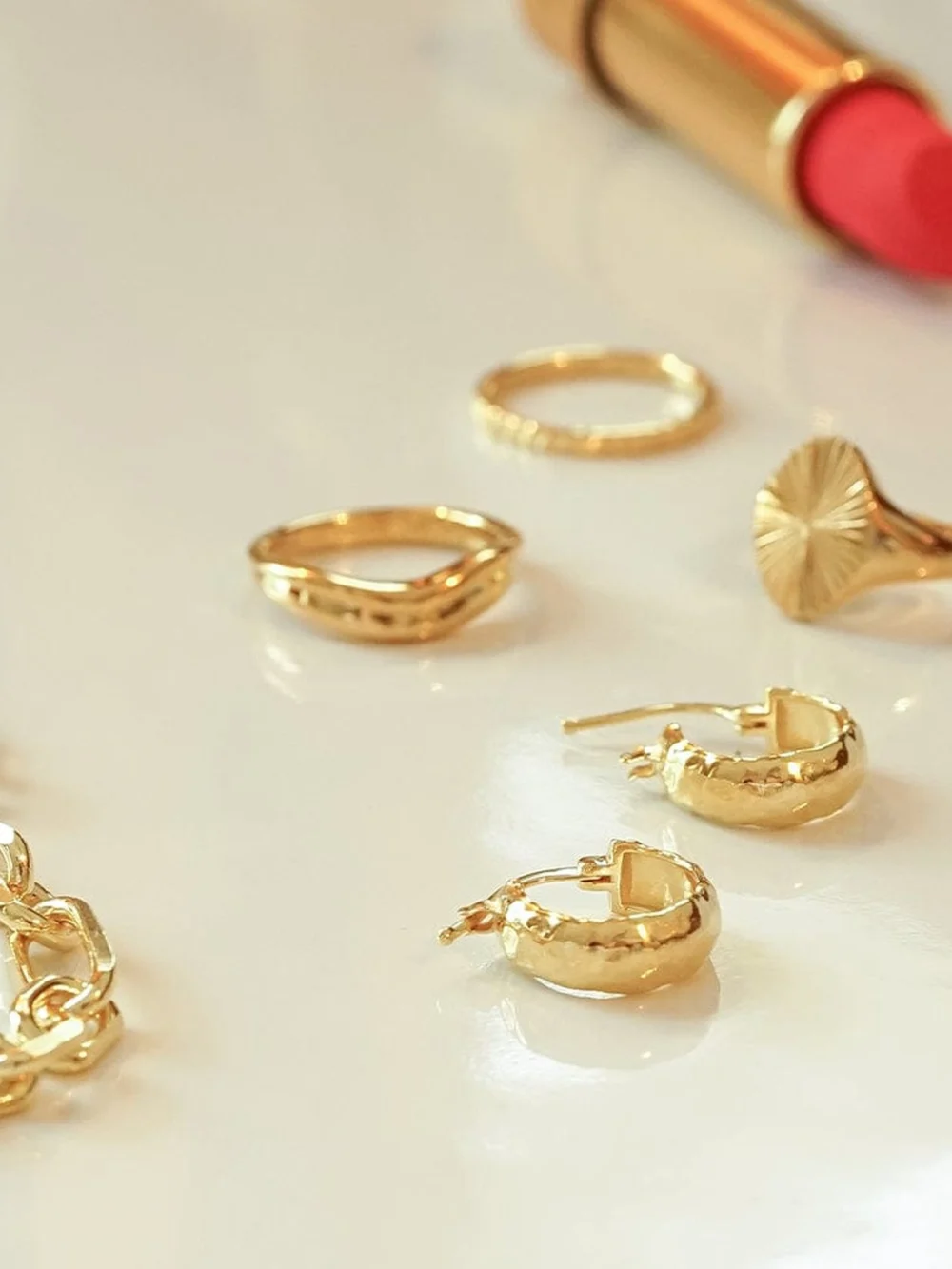 Daisy London Textured Hoop Earrings 18ct Gold Plate, view 3