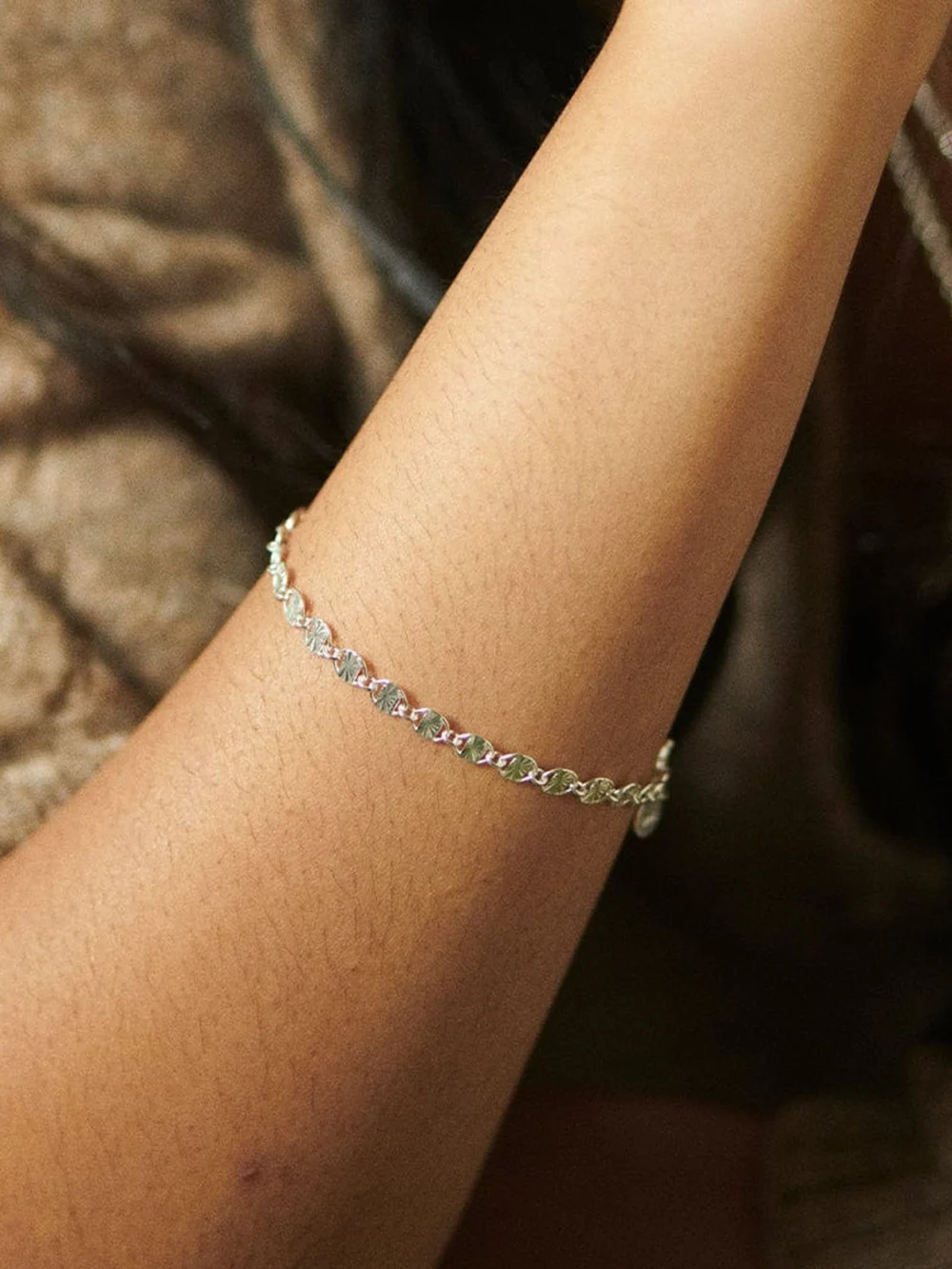 Daisy London Textured Sunburst Chain Bracelet Sterling Silver, view 2