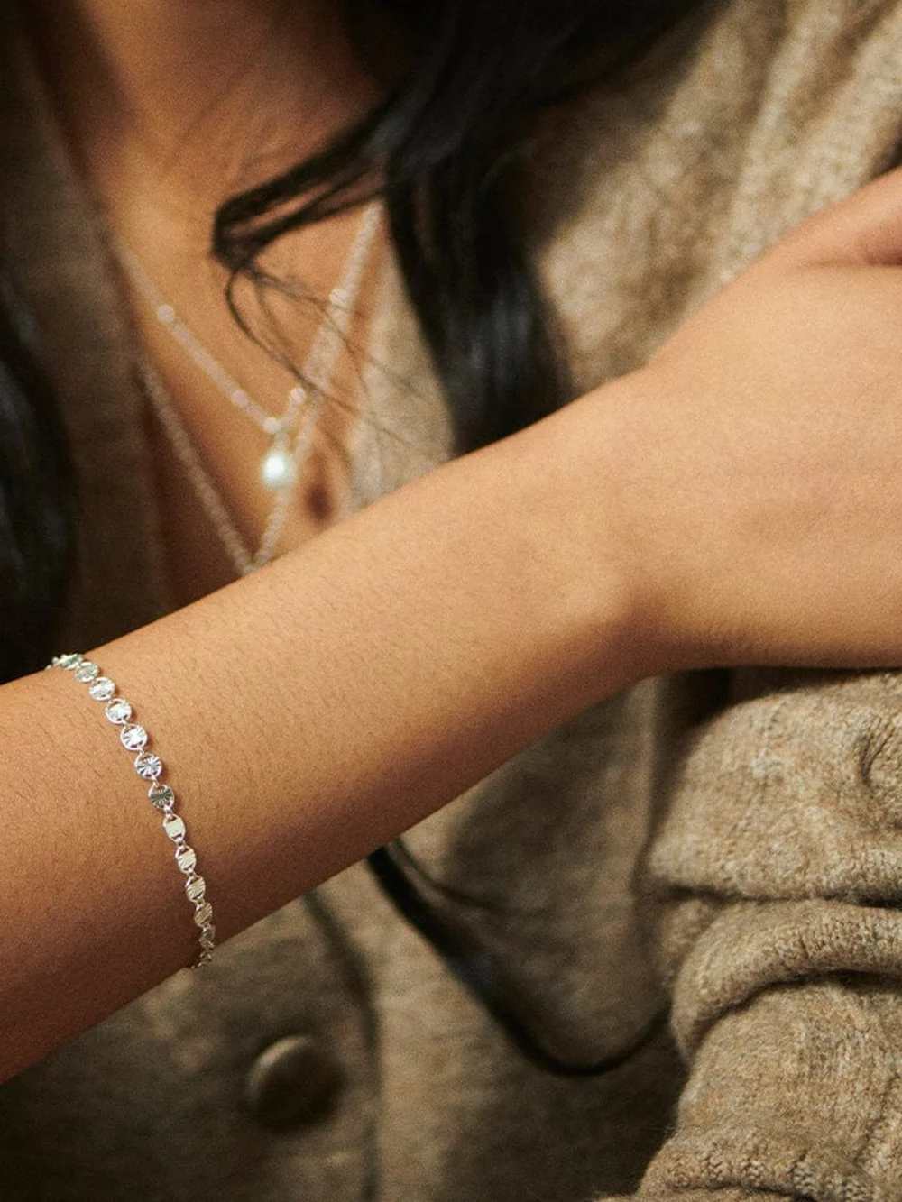 Daisy London Textured Sunburst Chain Bracelet Sterling Silver, view 4