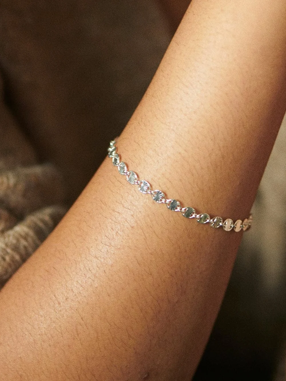 Daisy London Textured Sunburst Chain Bracelet Sterling Silver, view 5