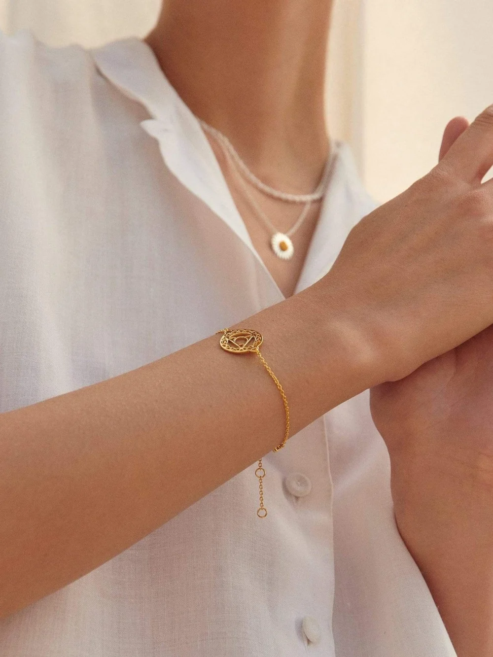 Daisy London Throat Chakra Chain Bracelet 18ct Gold Plate, view 2