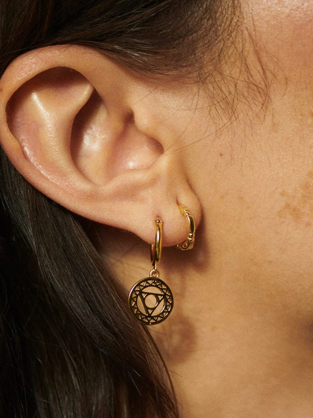 Daisy London Throat Chakra Earrings 18ct Gold Plate, view 2