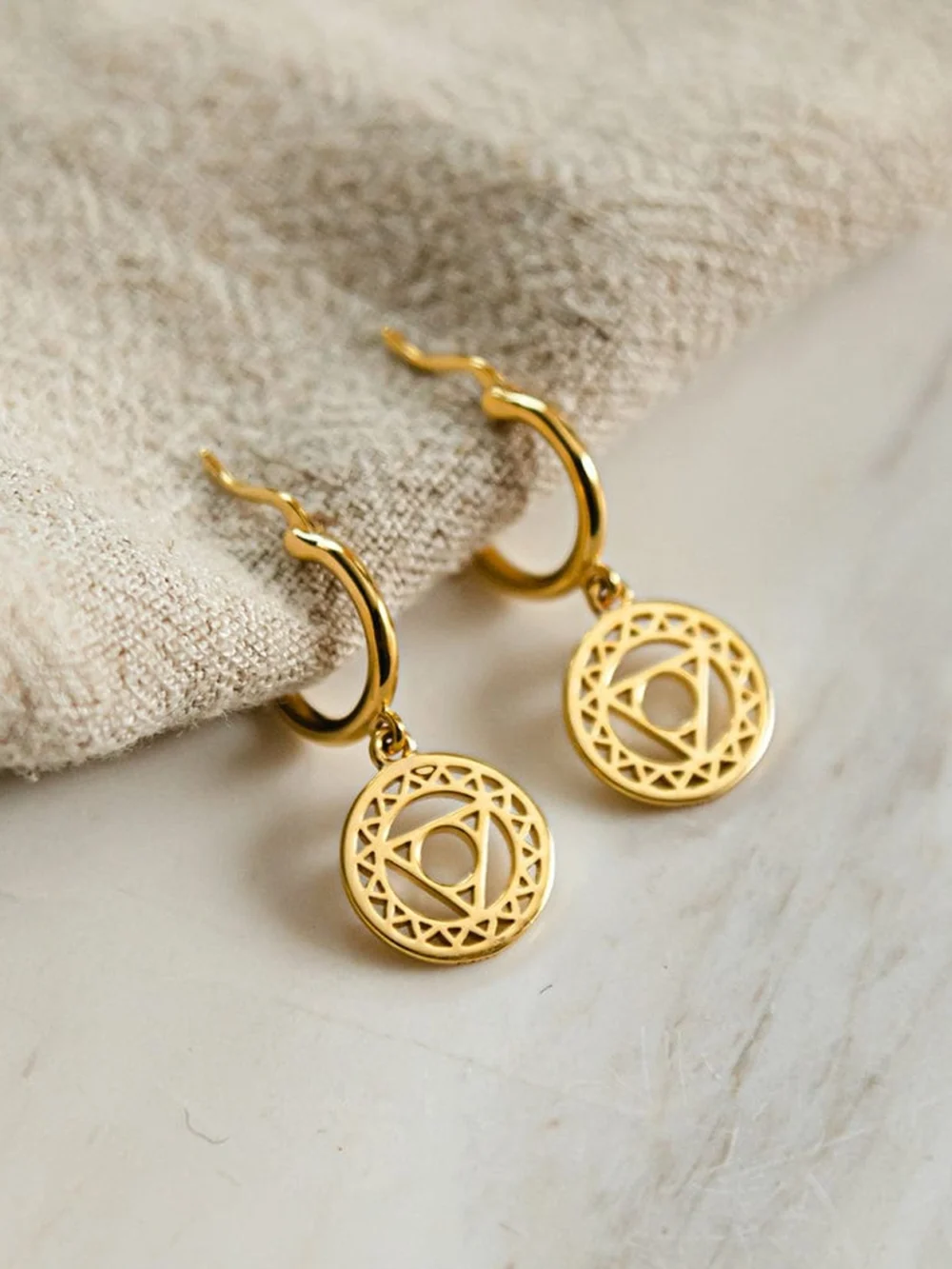 Daisy London Throat Chakra Earrings 18ct Gold Plate, view 3