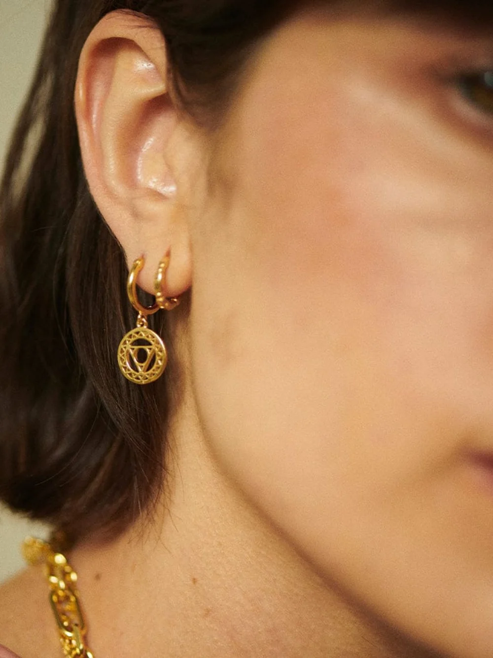 Daisy London Throat Chakra Earrings 18ct Gold Plate, view 4