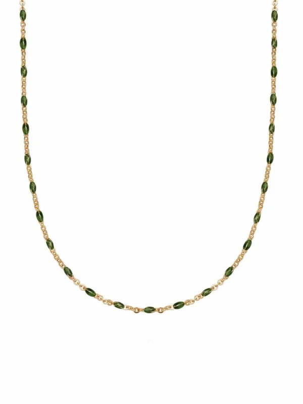 Daisy London Treasures Green Beaded Necklace 18ct Gold Plate