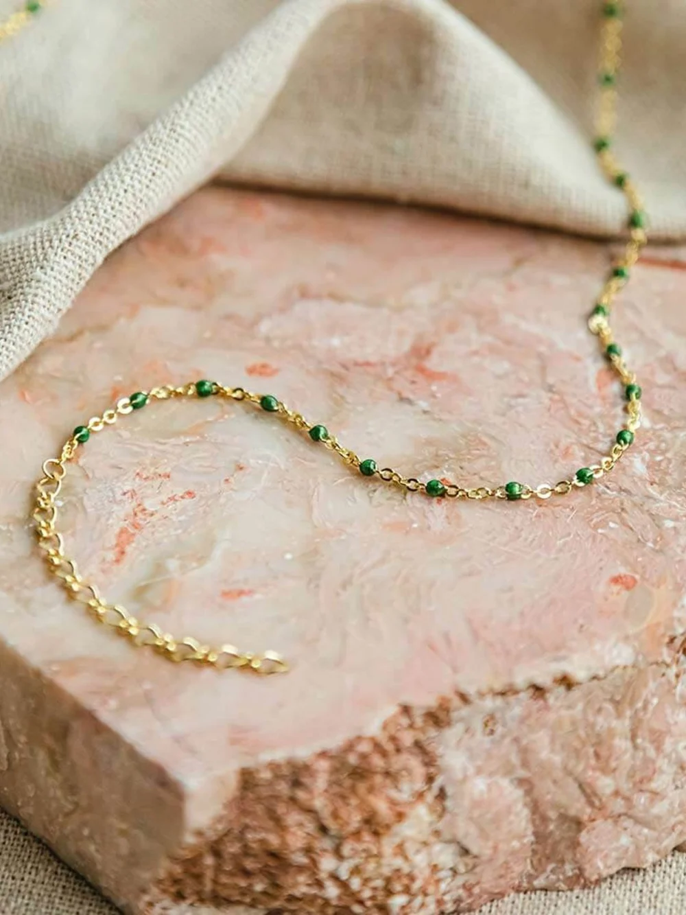 Daisy London Treasures Green Beaded Necklace 18ct Gold Plate, view 4