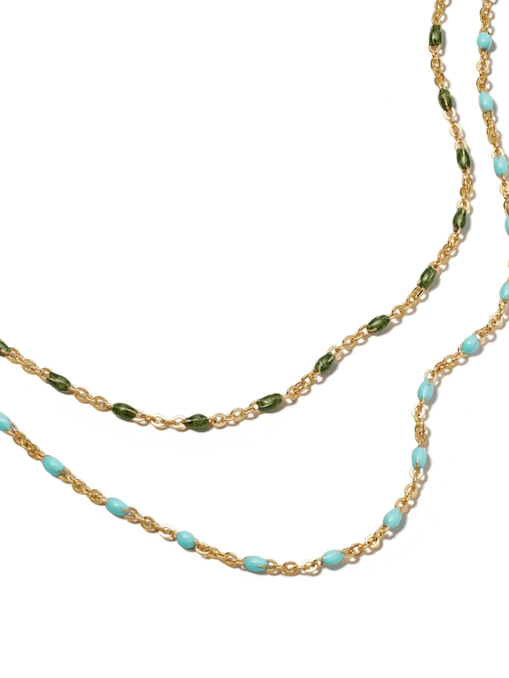 Daisy London Treasures Green Beaded Necklace 18ct Gold Plate, view 5