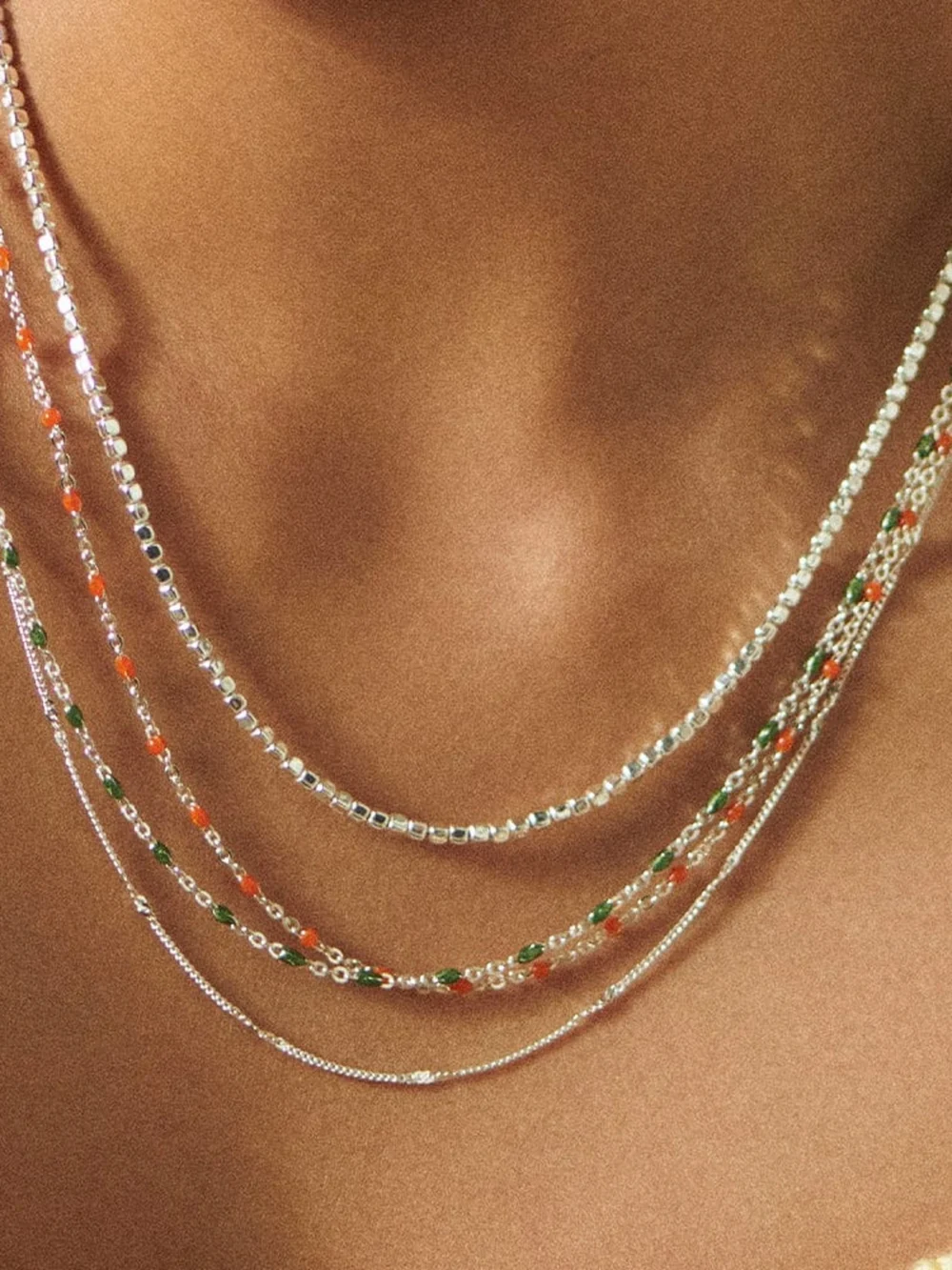 Daisy London Treasures Green Beaded Necklace Sterling Silver, view 2