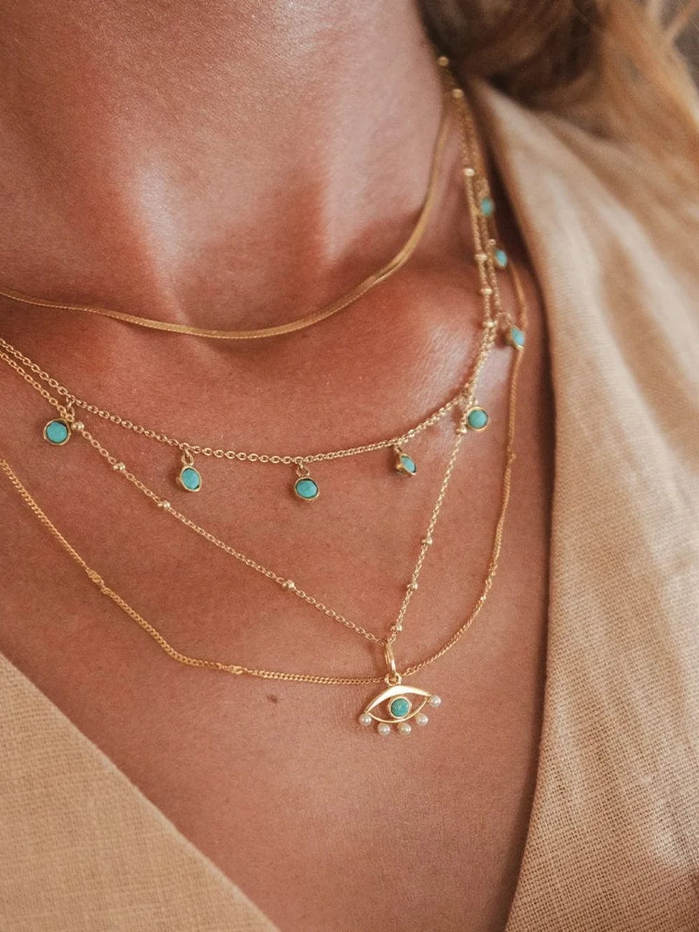 Daisy London Turquoise Charm Necklace 18ct Gold Plate, view 2