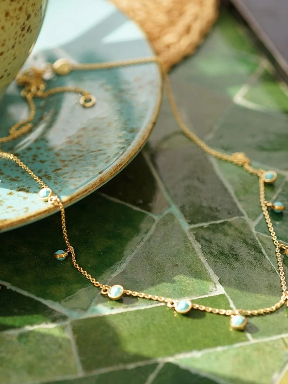 Daisy London Turquoise Charm Necklace 18ct Gold Plate, view 3