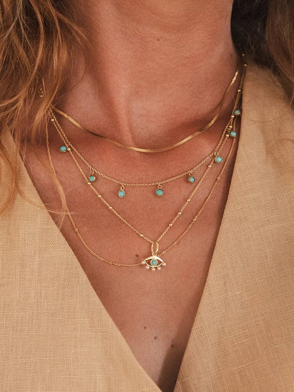 Daisy London Turquoise Charm Necklace 18ct Gold Plate, view 4