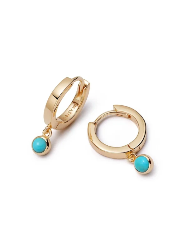 Daisy London Turquoise Healing Huggie Hoop Earrings 18ct Gold Plate