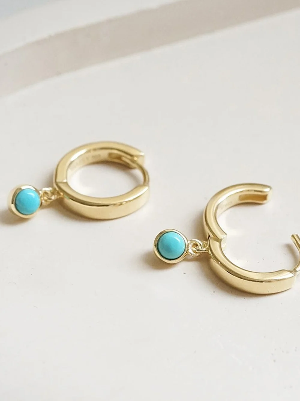 Daisy London Turquoise Healing Huggie Hoop Earrings 18ct Gold Plate, view 3