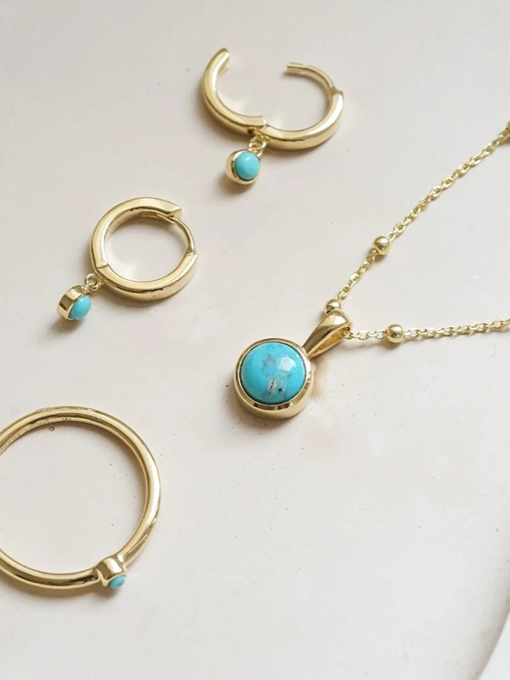 Daisy London Turquoise Healing Huggie Hoop Earrings 18ct Gold Plate, view 5