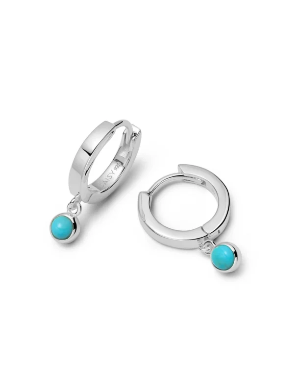 Daisy London Turquoise Healing Huggie Hoop Earrings Sterling Silver