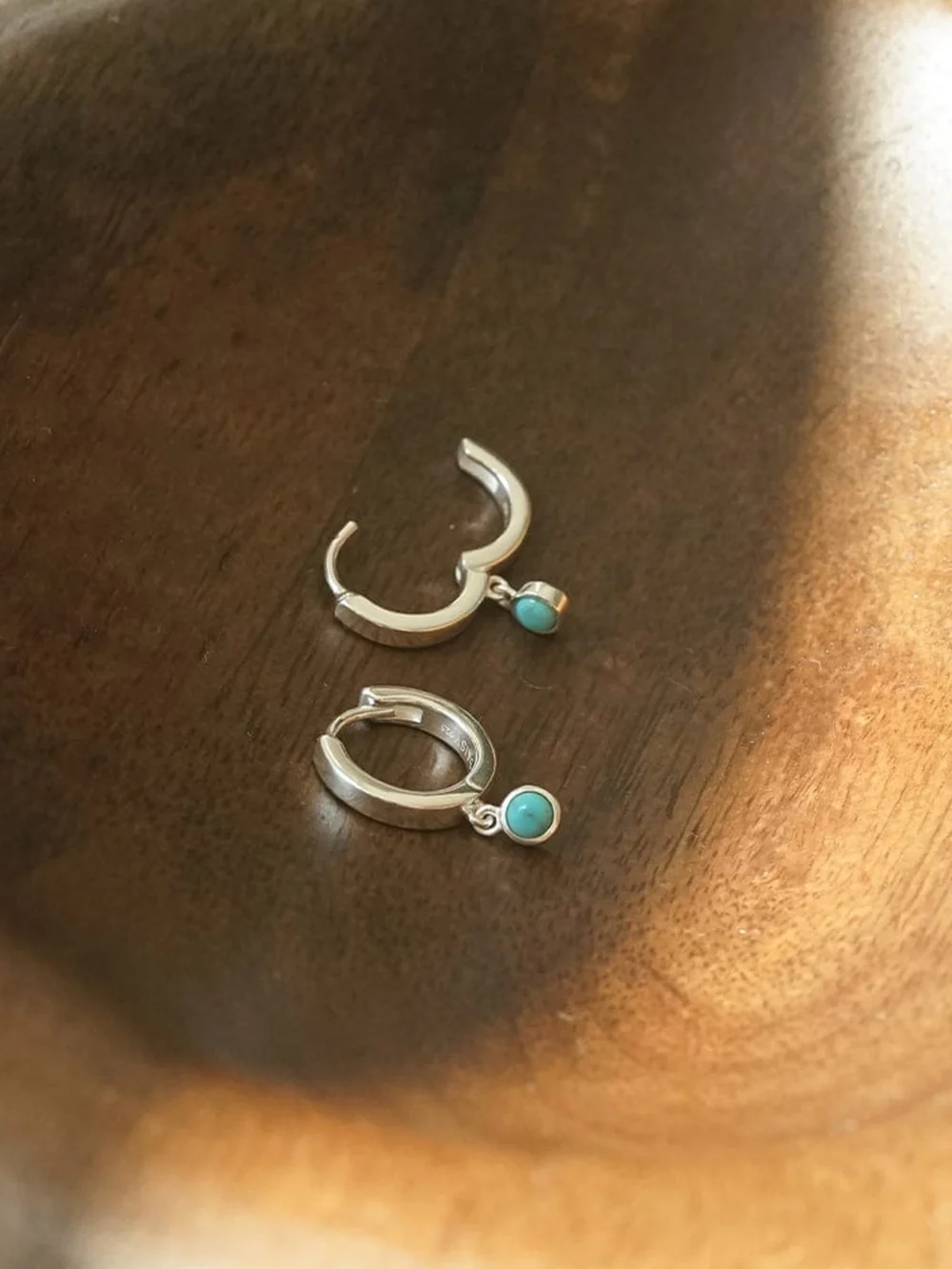 Daisy London Turquoise Healing Huggie Hoop Earrings Sterling Silver, view 2