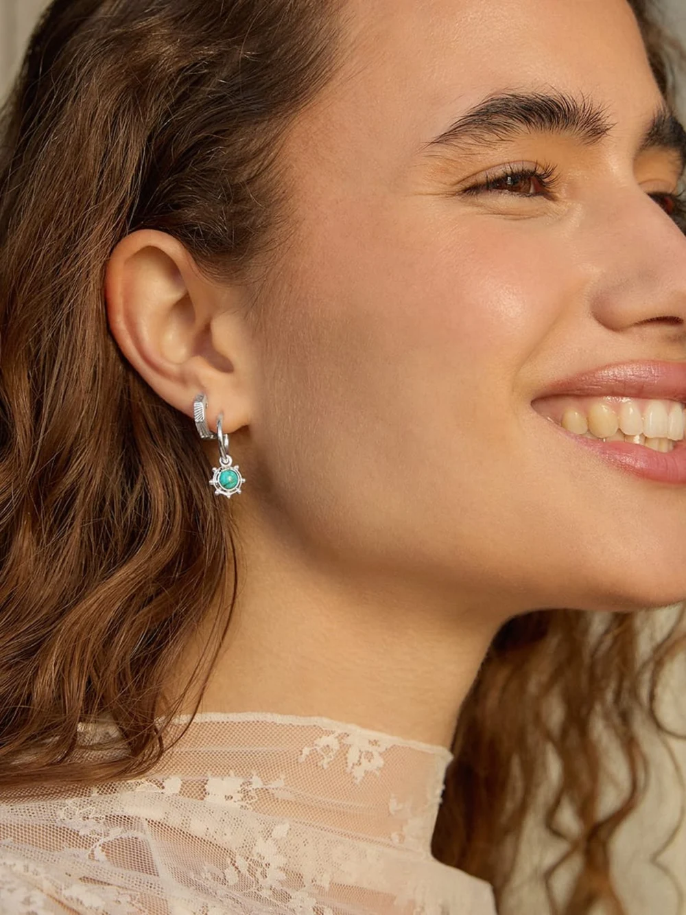 Daisy London Turquoise Healing Stone Charm Earrings Sterling Silver, view 3