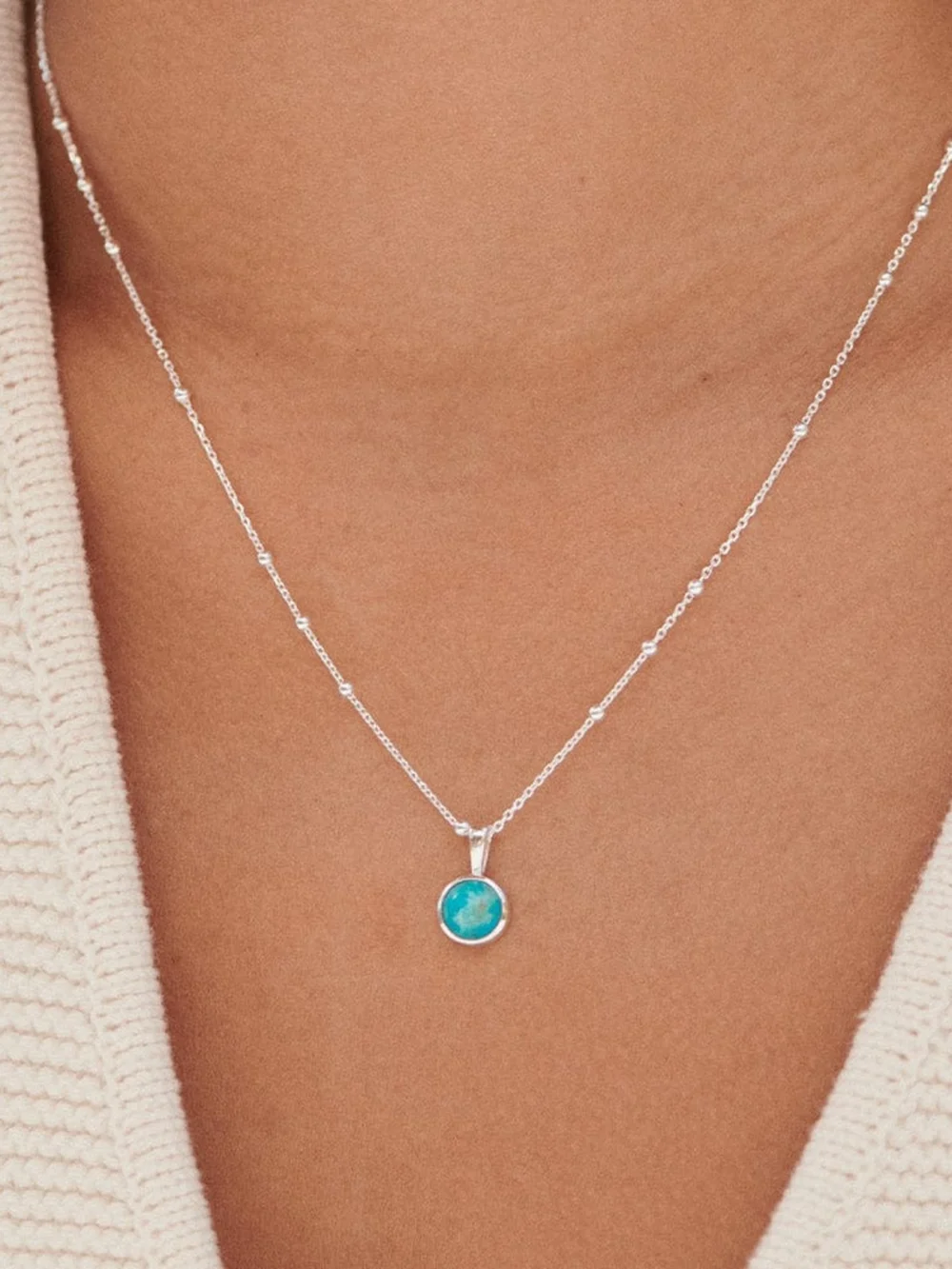 Daisy London Turquoise Healing Stone Necklace Sterling Silver, view 2