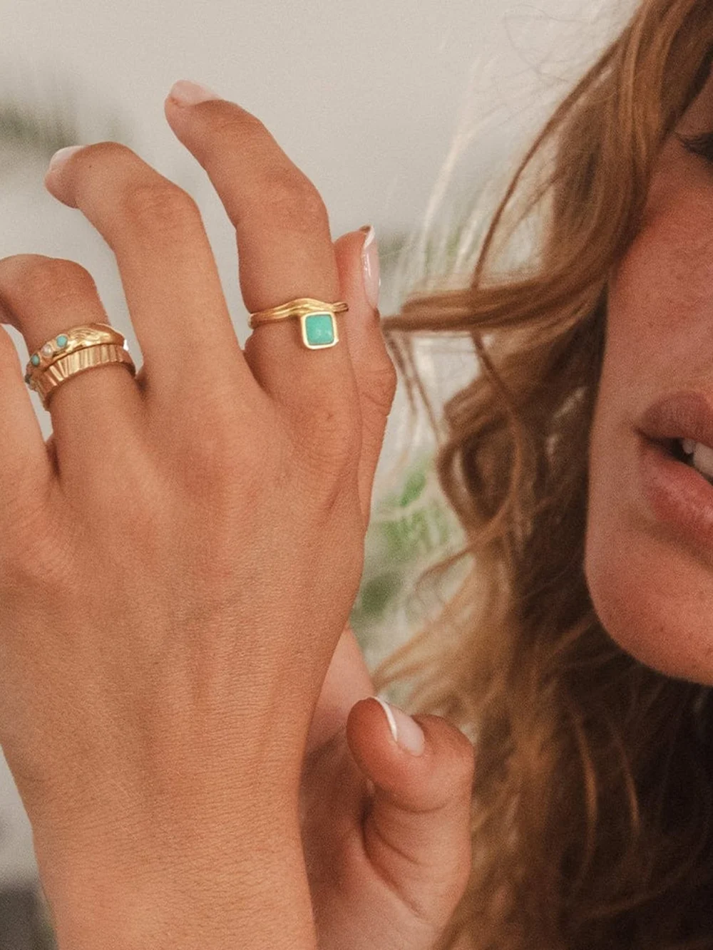 Daisy London Turquoise Wave Ring 18ct Gold Plate, view 2