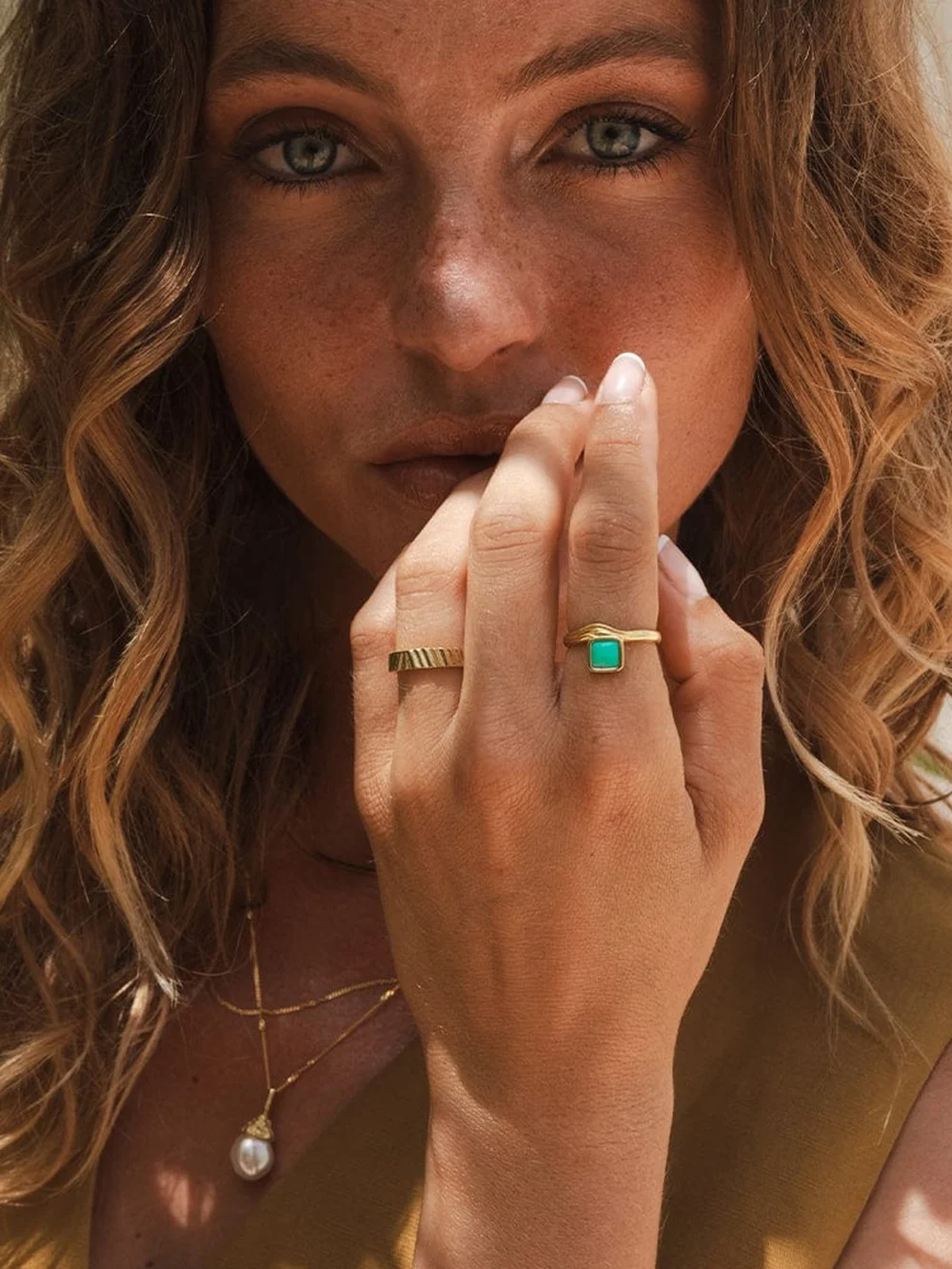 Daisy London Turquoise Wave Ring 18ct Gold Plate, view 4