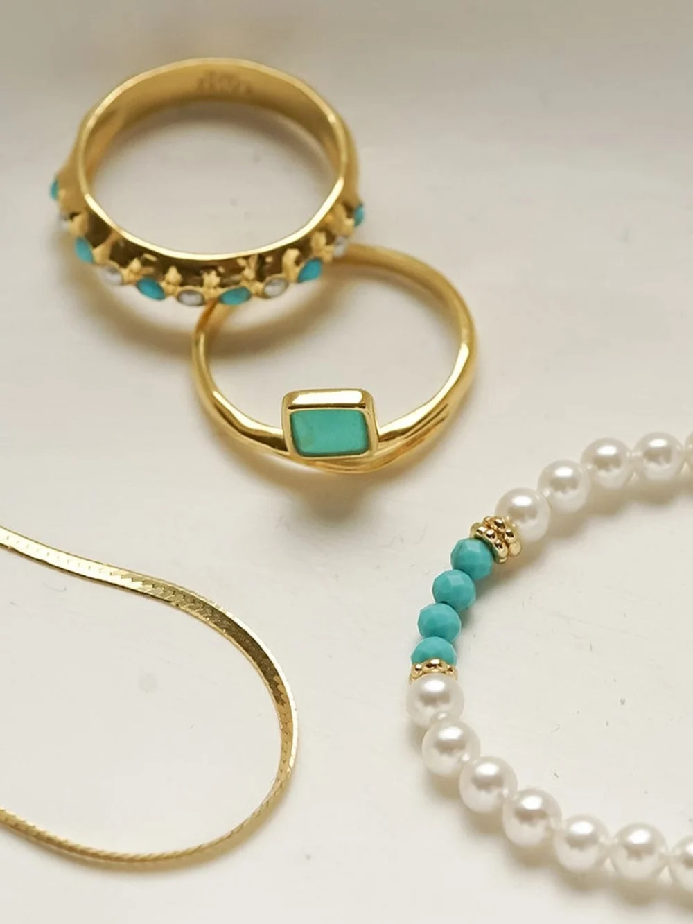 Daisy London Turquoise Wave Ring 18ct Gold Plate, view 5