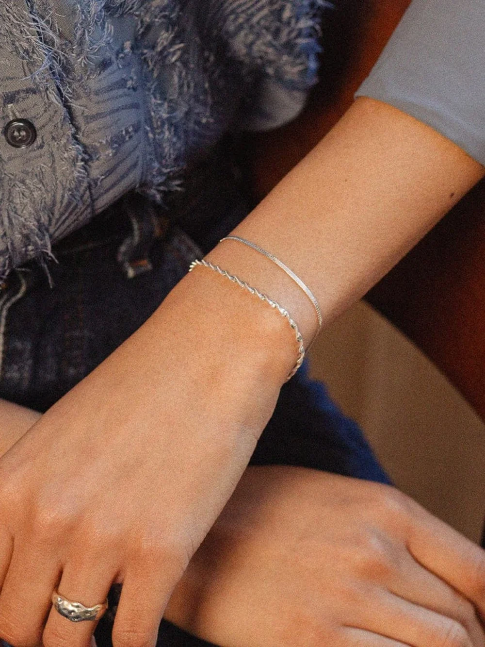 Daisy London Twisted Chain Bracelet Stack Sterling Silver, view 2