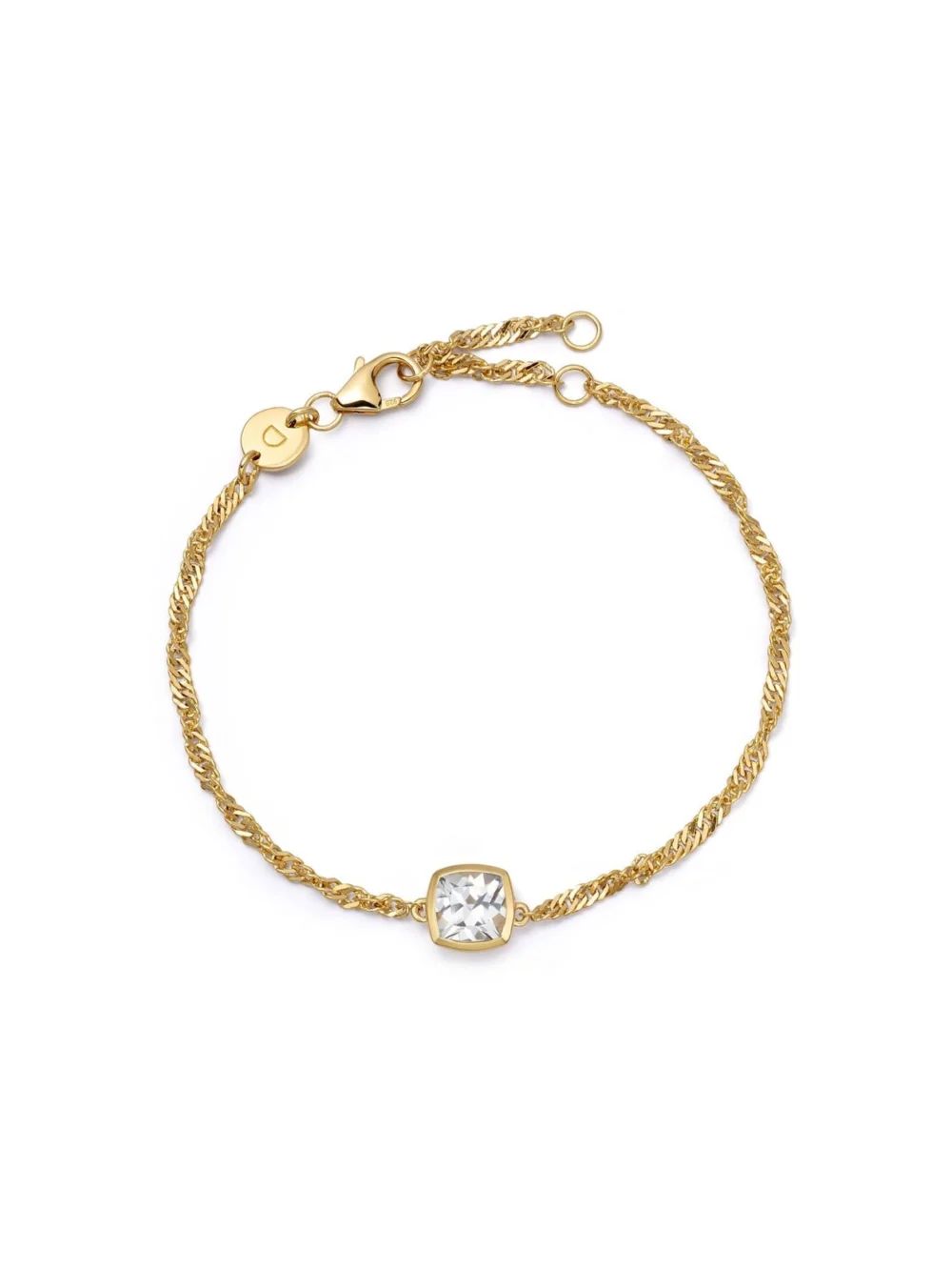 Daisy London White Topaz April Birthstone Charm Bracelet 18ct Gold Plate