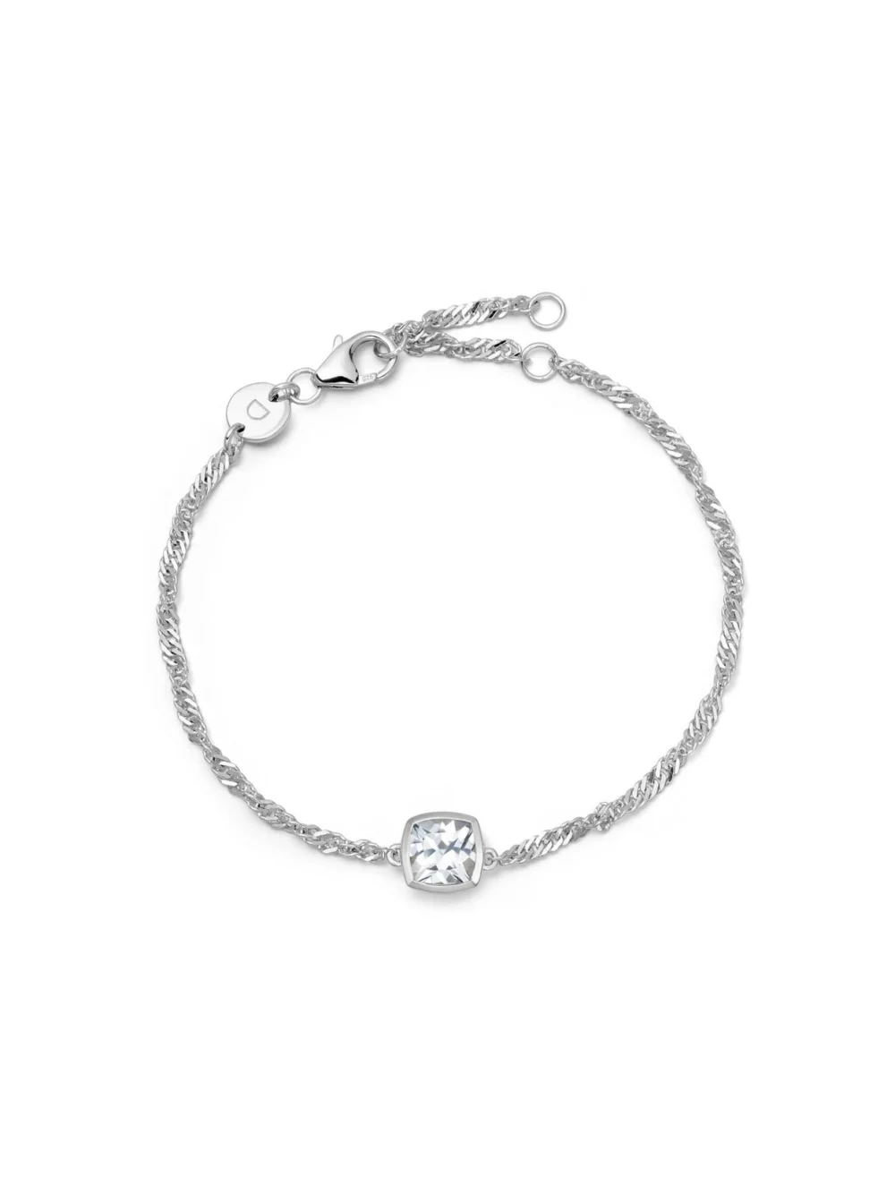 Daisy London White Topaz April Birthstone Charm Bracelet Sterling Silver