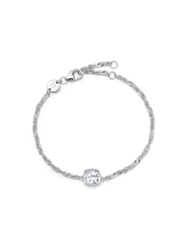 Daisy London White Topaz April Birthstone Charm Bracelet Sterling Silver