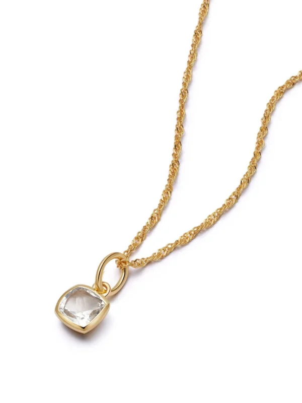 Daisy London White Topaz April Birthstone Charm Necklace 18ct Gold Plate