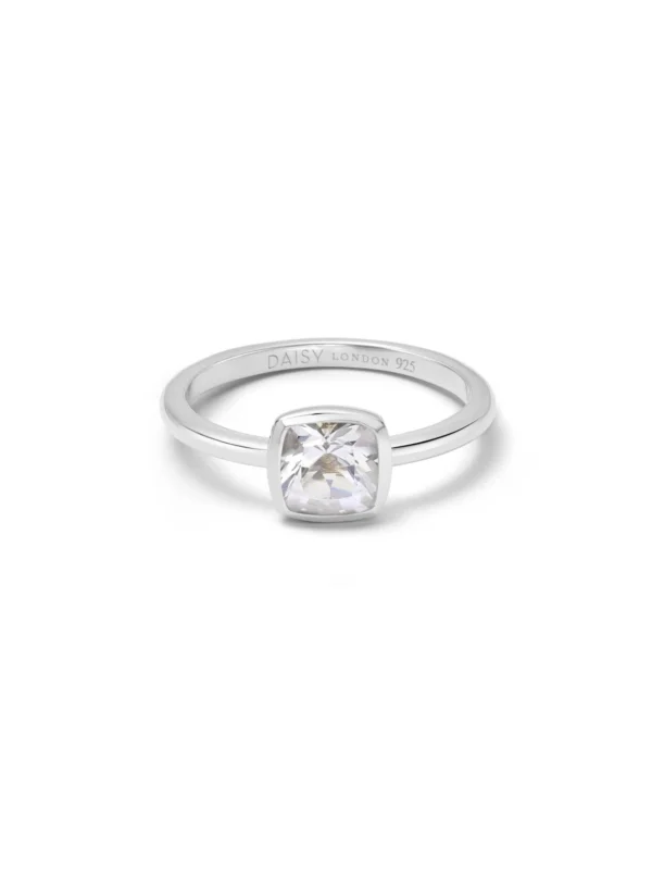 Daisy London White Topaz April Birthstone Ring Sterling Silver