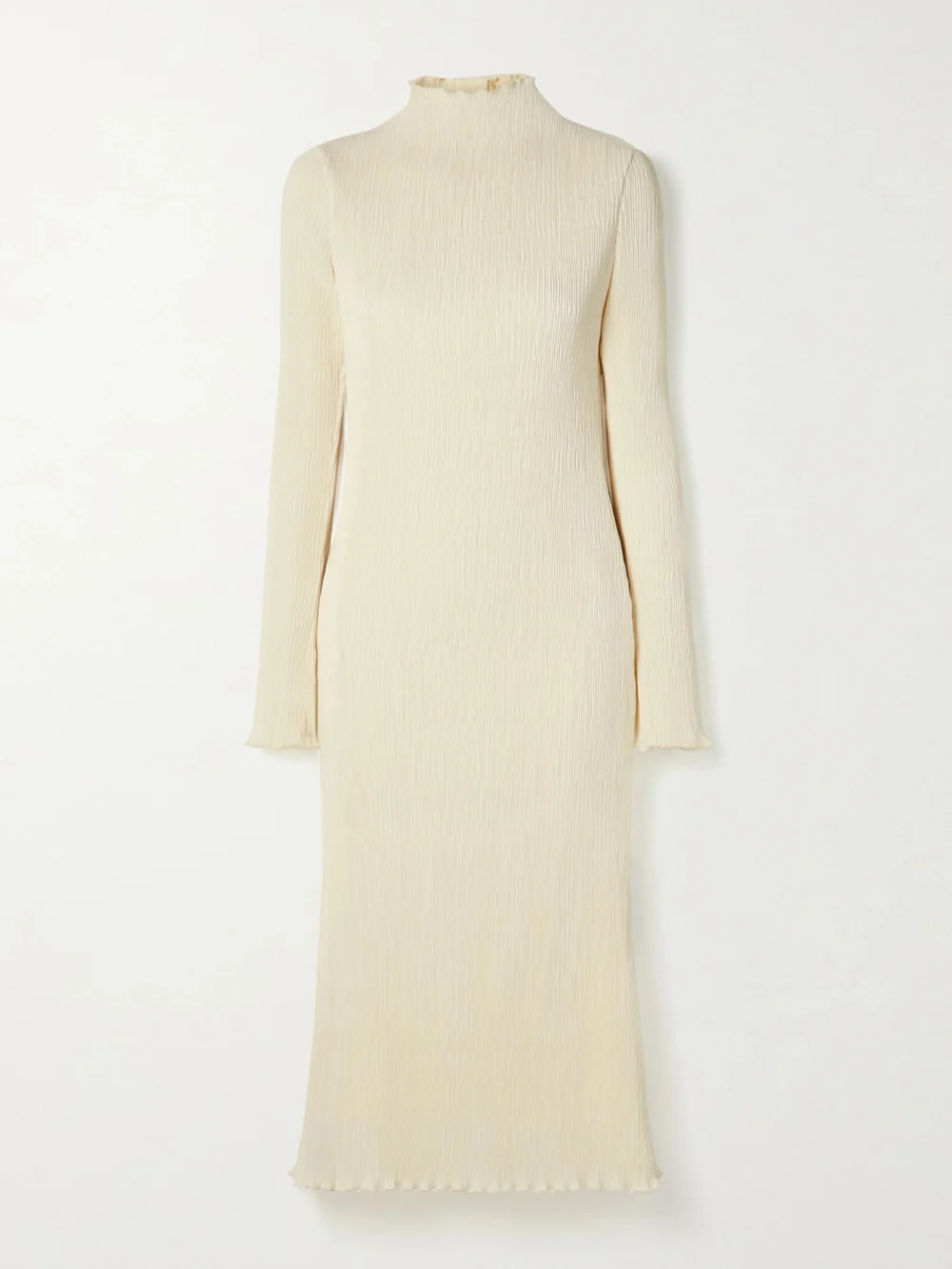 Danielle Frankel Adrienne Open-back Plissé Stretch-satin Midi Dress in off-white