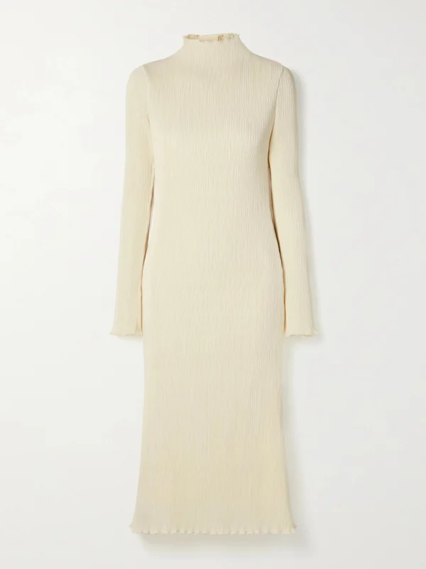 Danielle Frankel Adrienne Open-back Plissé Stretch-satin Midi Dress