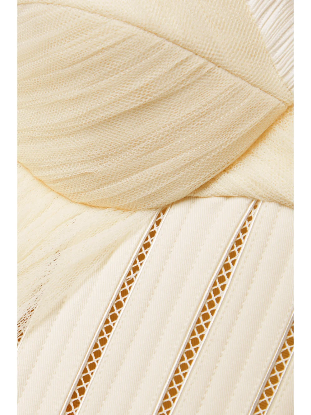 Close-up detail of the Danielle Frankel Anika Strapless Cotton-blend Twill, Tulle and Plissé-satin Bustier Top
