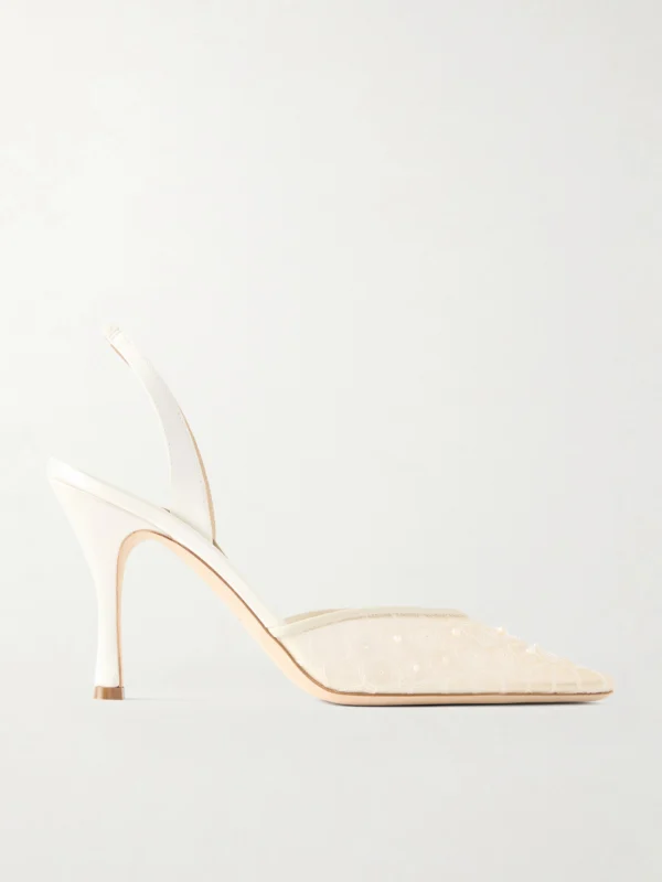 Danielle Frankel Archer Embellished Satin-trimmed Mesh Slingback Pumps