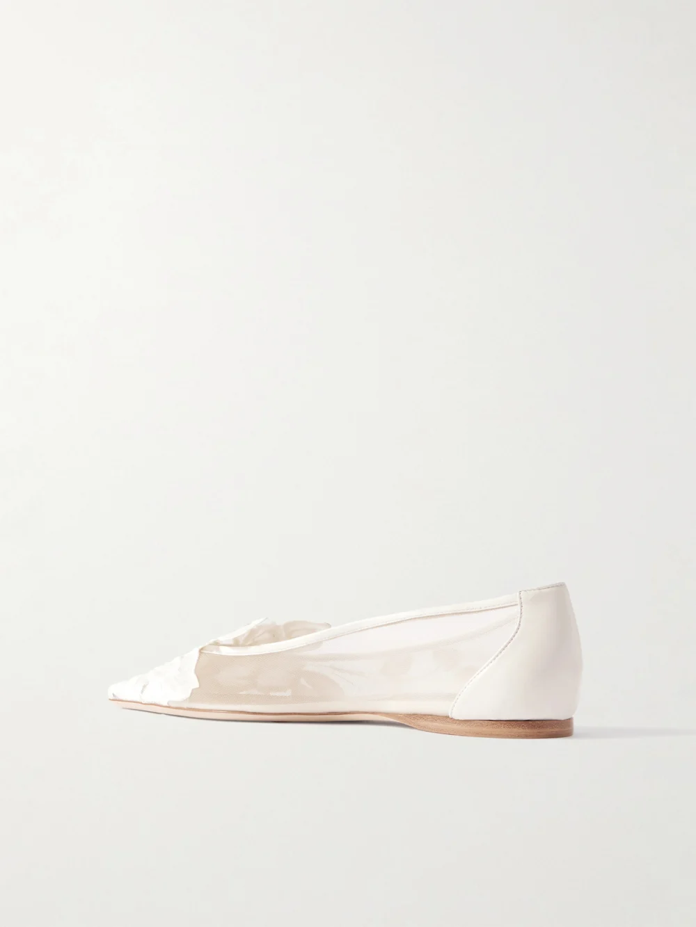 Back view of the Danielle Frankel Beatrice Leather-trimmed Appliquéd Mesh Point-toe Flats