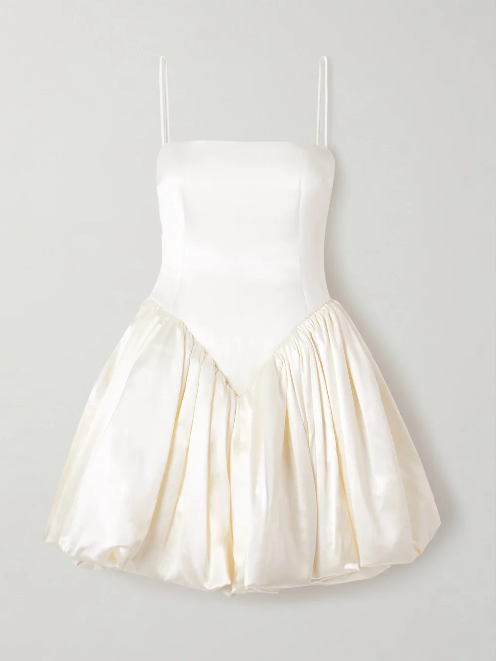 Danielle Frankel Birdie Gathered Silk and Wool-blend Satin Bustier Mini Dress in off-white