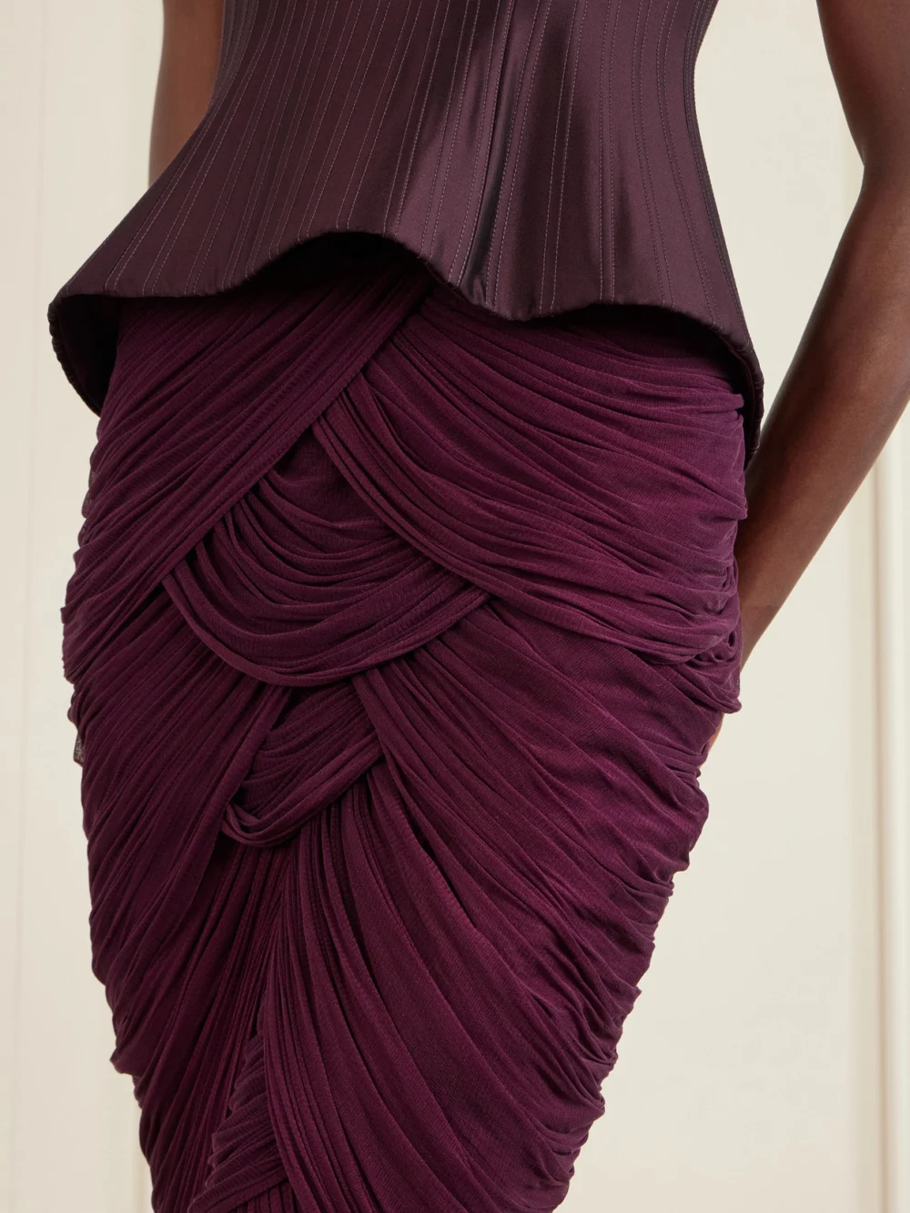 Close-up detail of the Danielle Frankel Cosette Draped Tulle Maxi Skirt