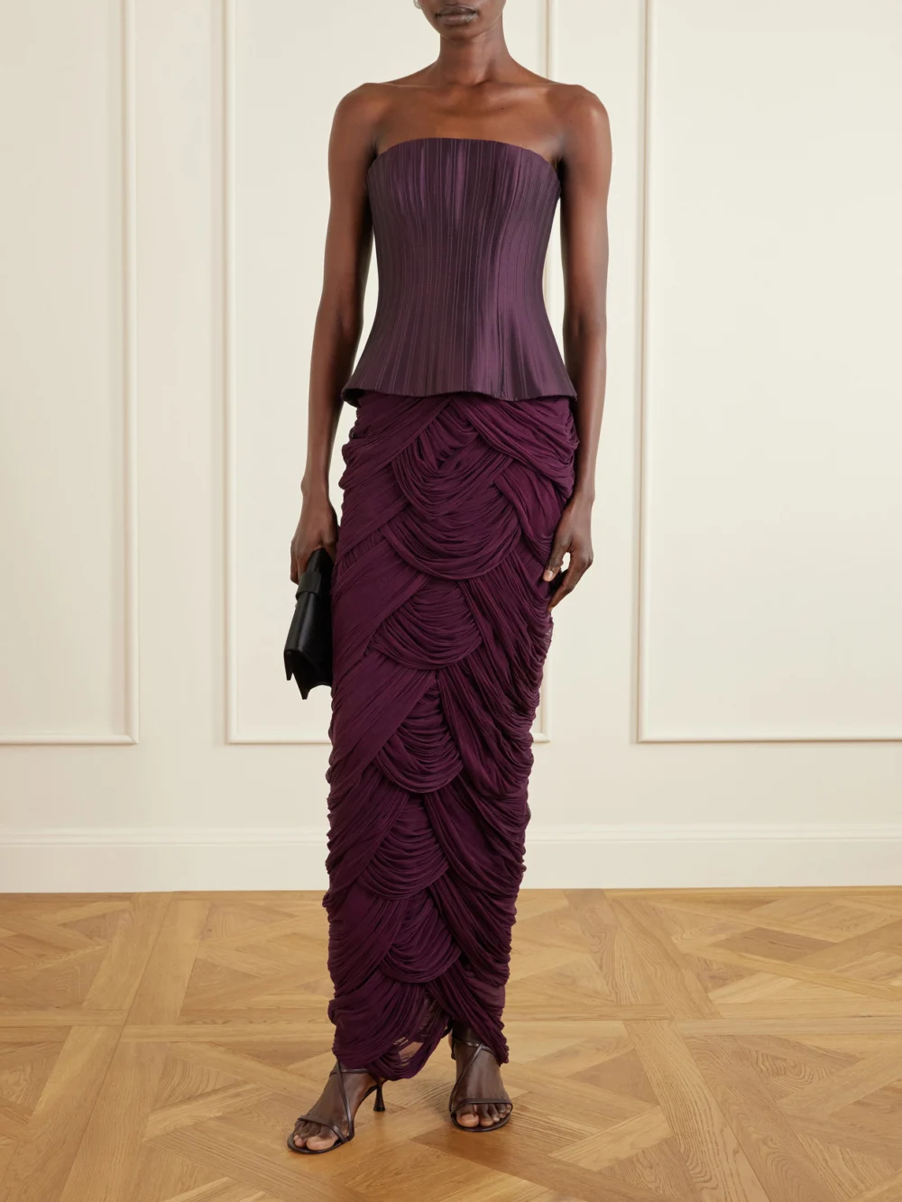 Danielle Frankel Cosette Draped Tulle Maxi Skirt, worn by a model