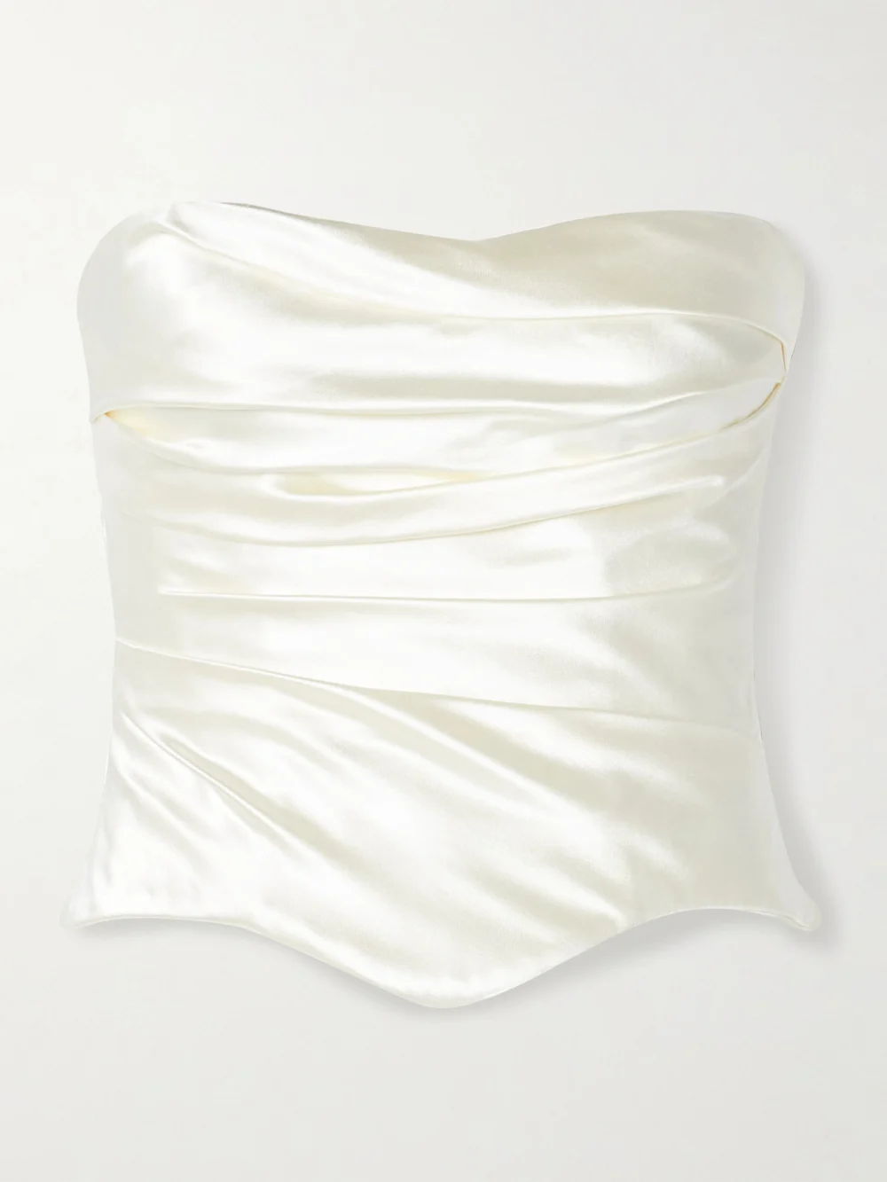 Danielle Frankel Demi Strapless Draped Silk and Wool-blend Satin Bustier Top in off-white