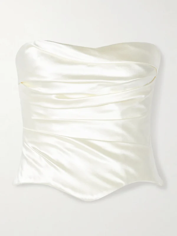 Danielle Frankel Demi Strapless Draped Silk and Wool-blend Satin Bustier Top