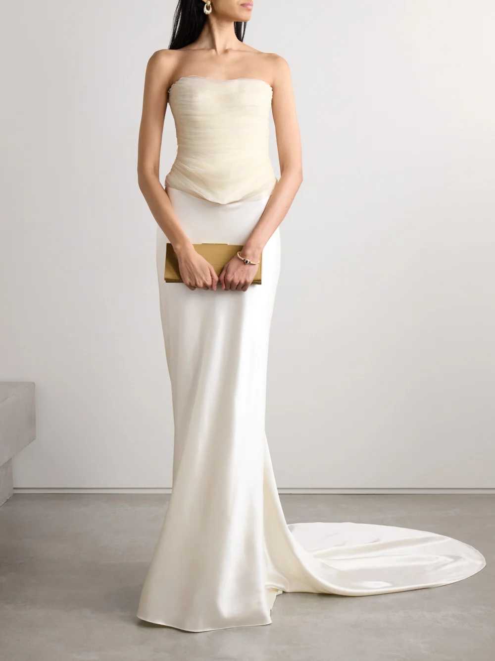 Danielle Frankel Dree Wool and Silk-blend Charmeuse Maxi Skirt, worn by a model