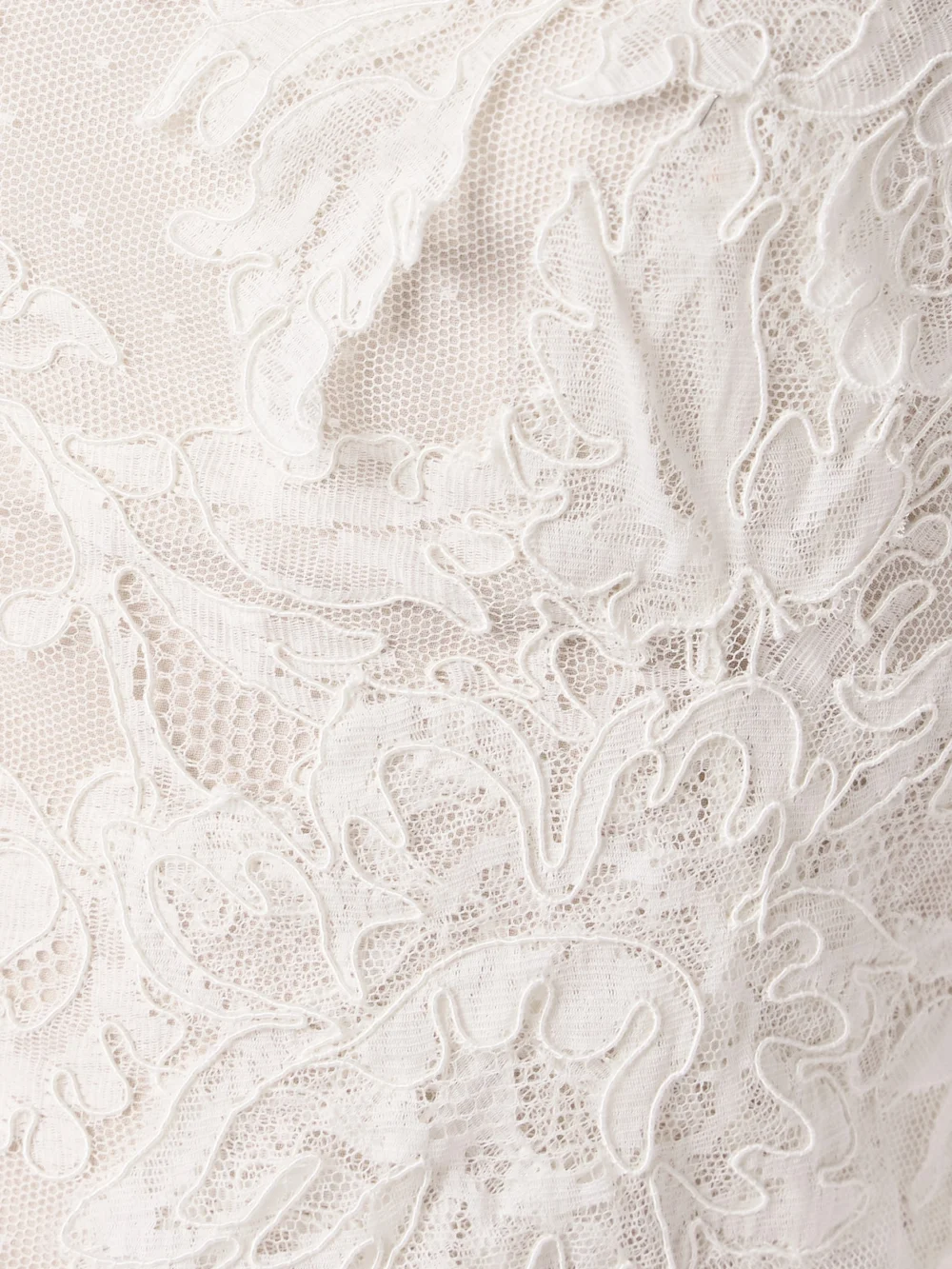 Close-up detail of the Danielle Frankel Edie Appliquéd Silk Chiffon-trimmed Cotton-blend Corded Lace Gown